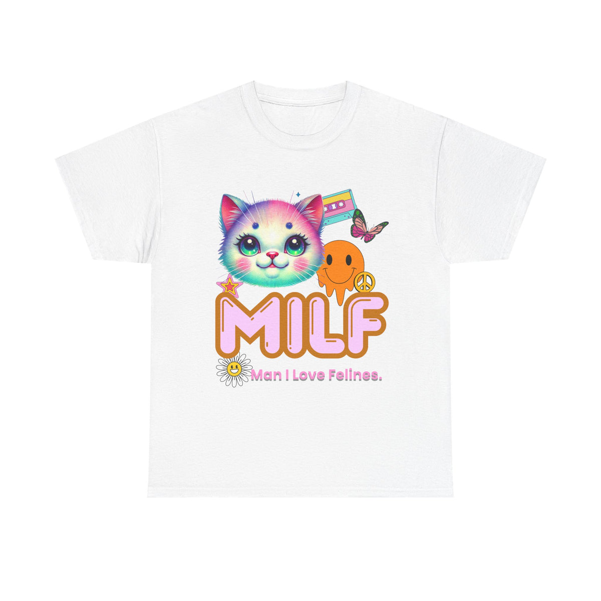 MILF Man I Love Felines Y2K Cat Head Tee by Electrik Land