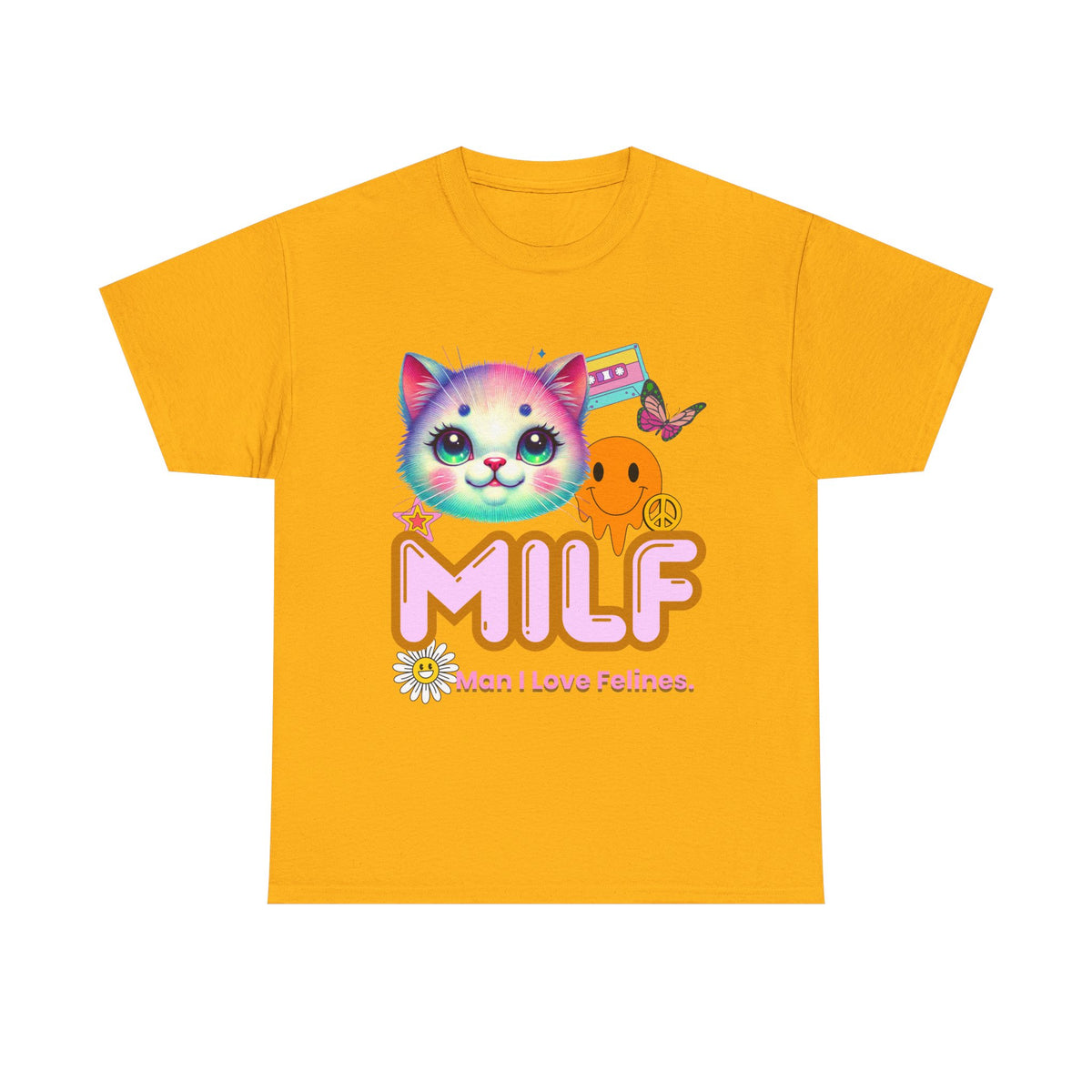MILF Man I Love Felines Y2K Cat Head Tee by Electrik Land