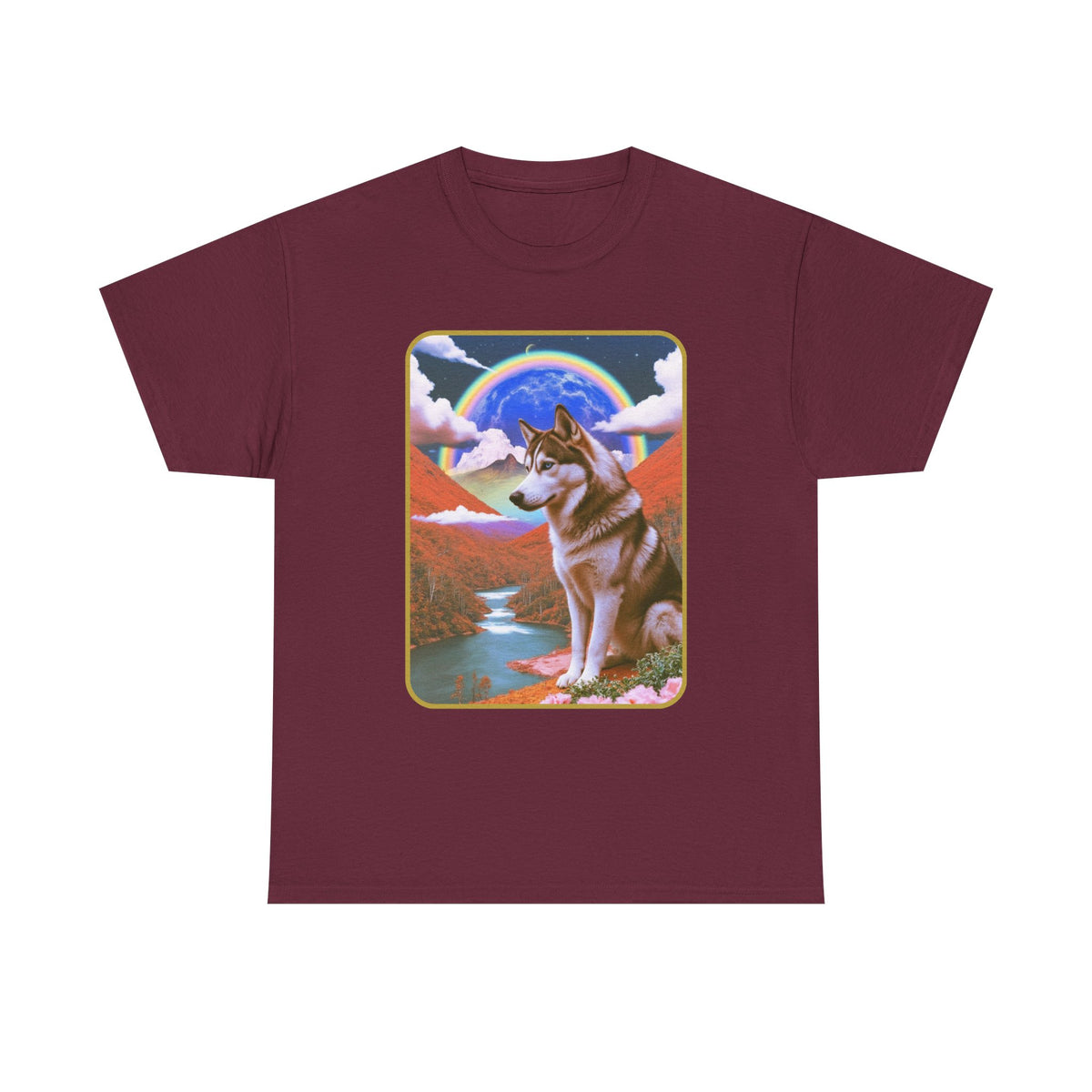 Husky Retro Surreal Scape T-Shirt