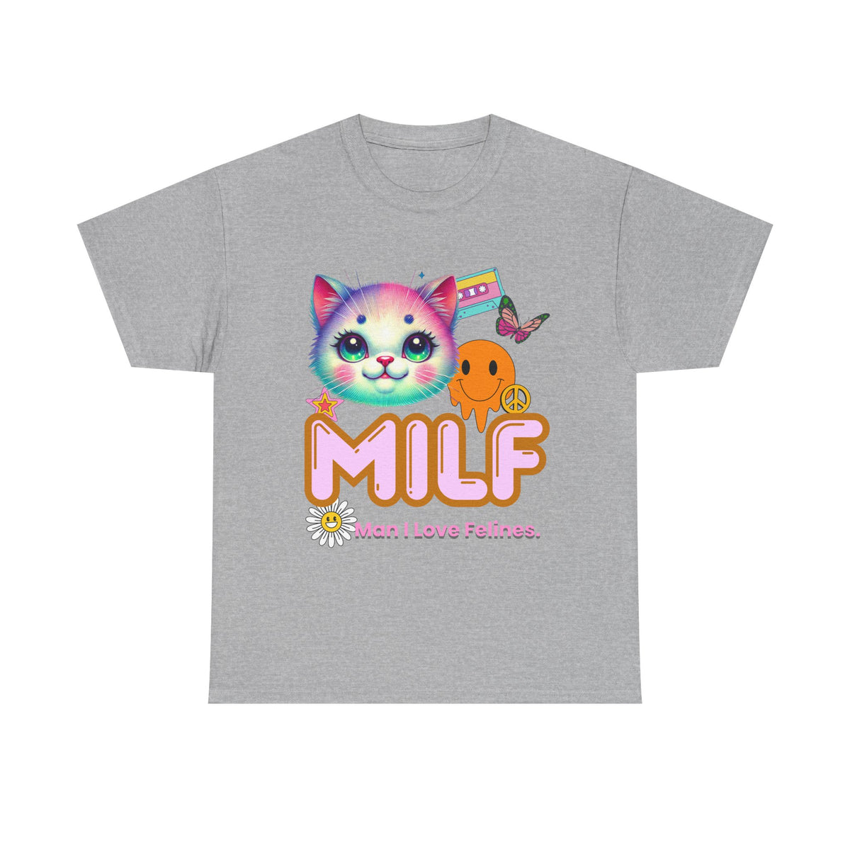 MILF Man I Love Felines Y2K Cat Head Tee by Electrik Land