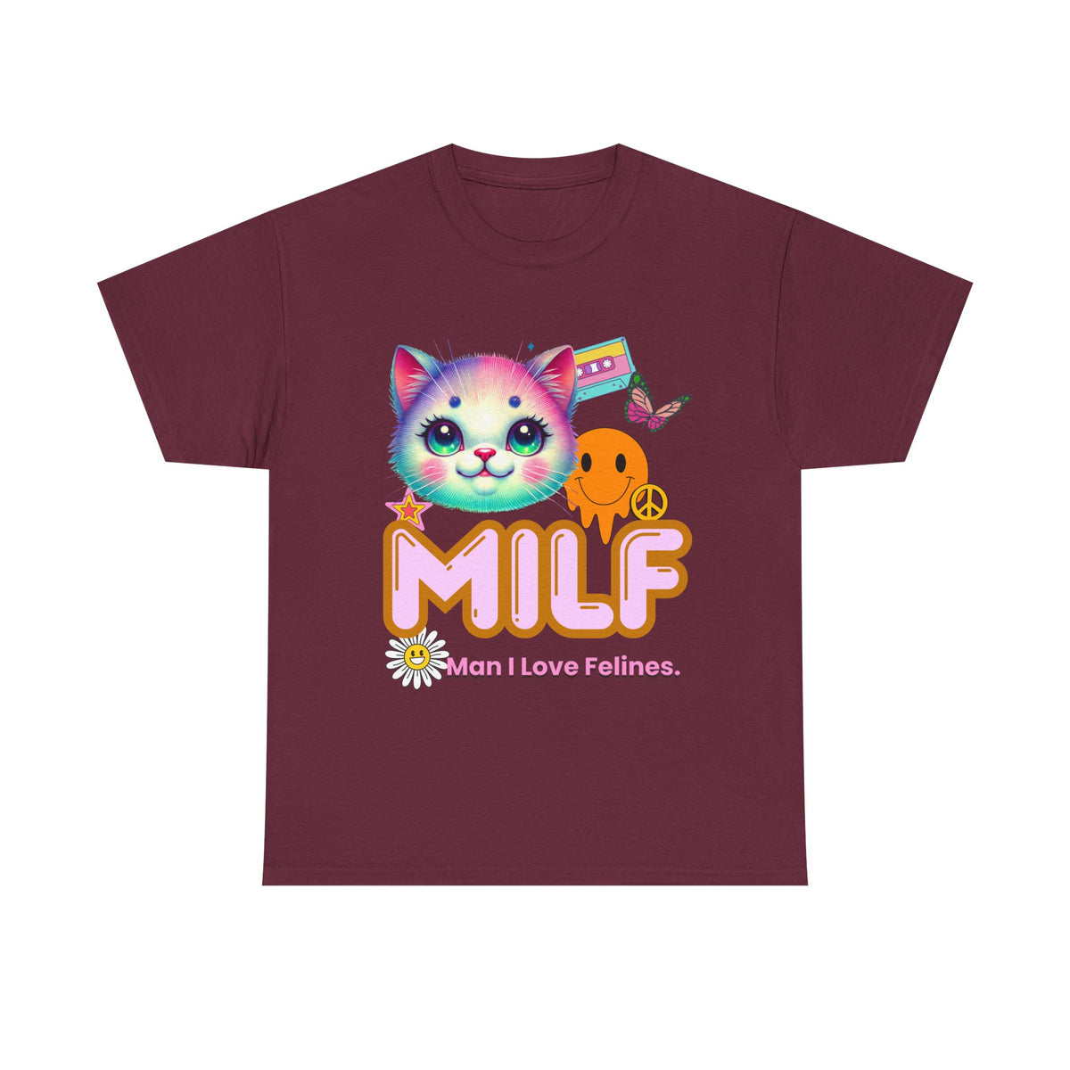 MILF Man I Love Felines Y2K Cat Head Tee by Electrik Land