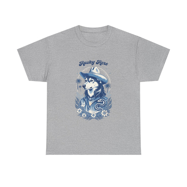 Husky Blue Print Cowboy Retro Western Tee by Electrik Land