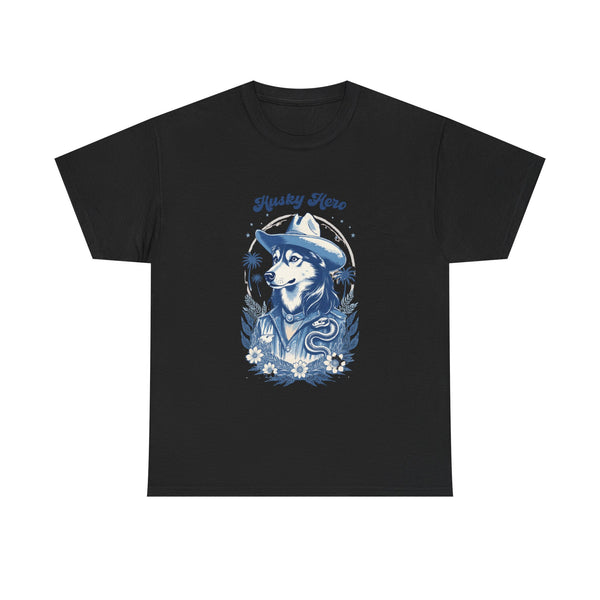 Husky Blue Print Cowboy Retro Western Tee by Electrik Land
