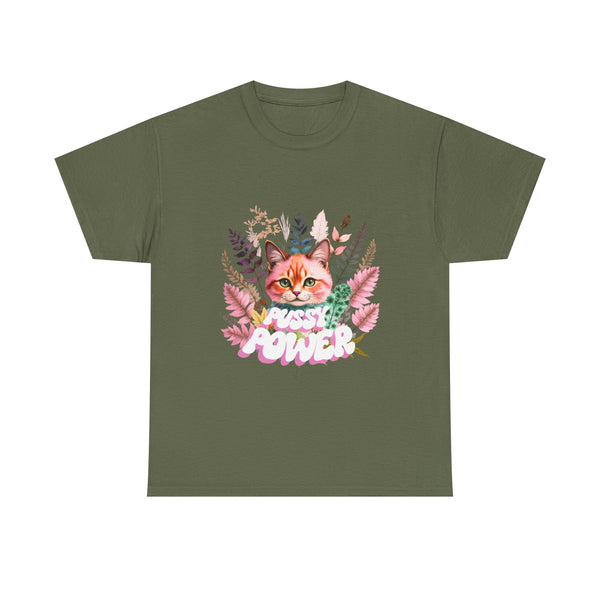 Pussy Power Pastel Floral Cat Tee by Electrik Land