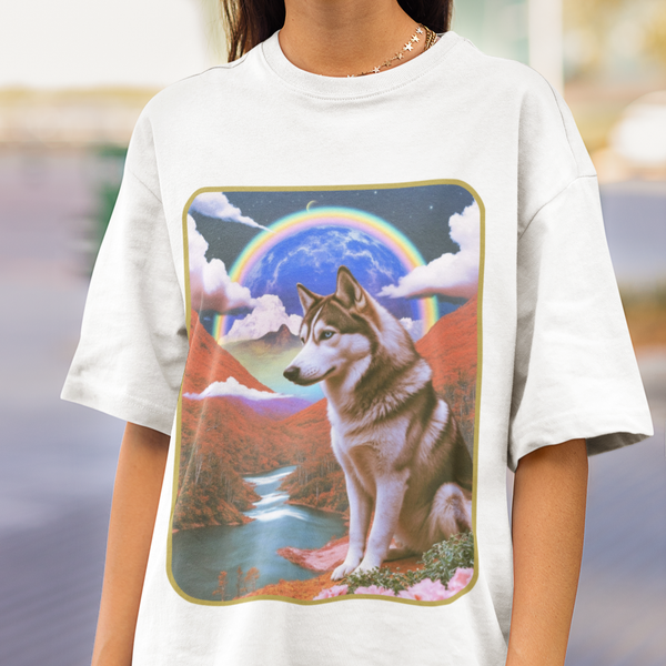 Husky Retro Surreal Scape T-Shirt