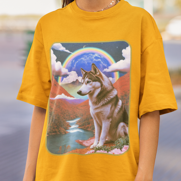 Husky Retro Surreal Scape T-Shirt