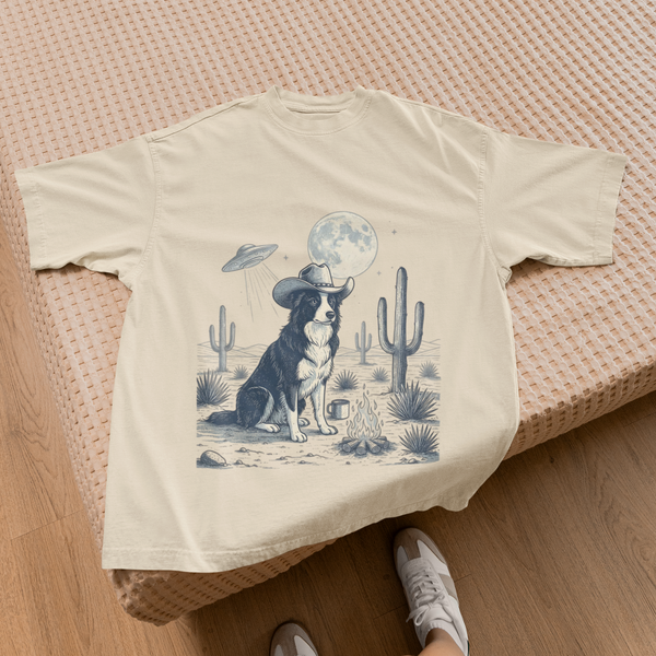Border Collie Cowboy T-Shirt – UFO Western Humor by Electrik Land