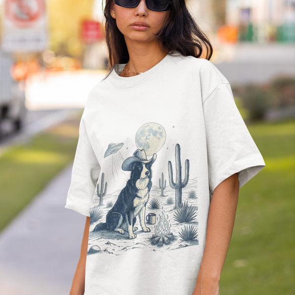 Border Collie Cowboy T-Shirt – UFO Western Humor by Electrik Land