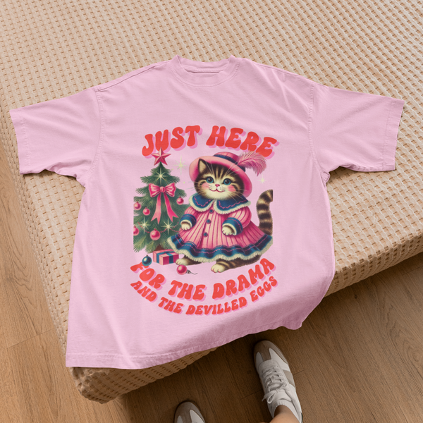 Just Here for the Drama & Devilled Eggs Cat Tee by Electrik Land