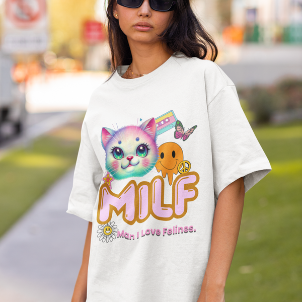 MILF Man I Love Felines Y2K Cat Head Tee by Electrik Land