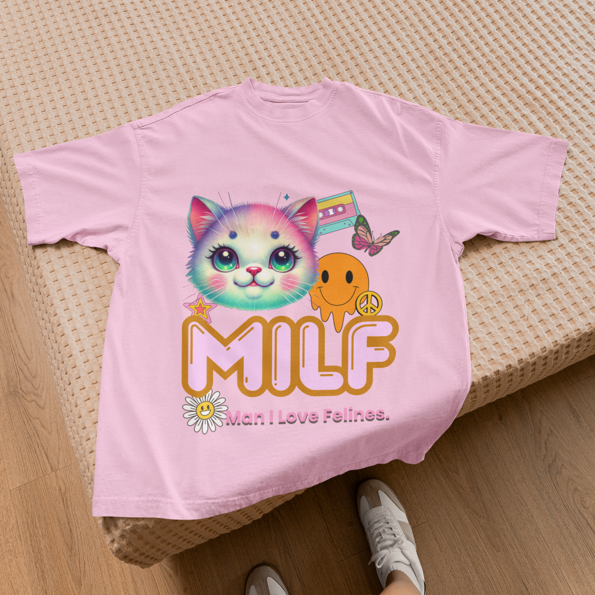 MILF Man I Love Felines Y2K Cat Head Tee by Electrik Land
