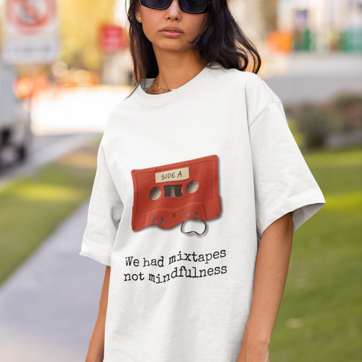 We Had Mixtapes Not Mindfulness Cassette Tee by Electrik Land