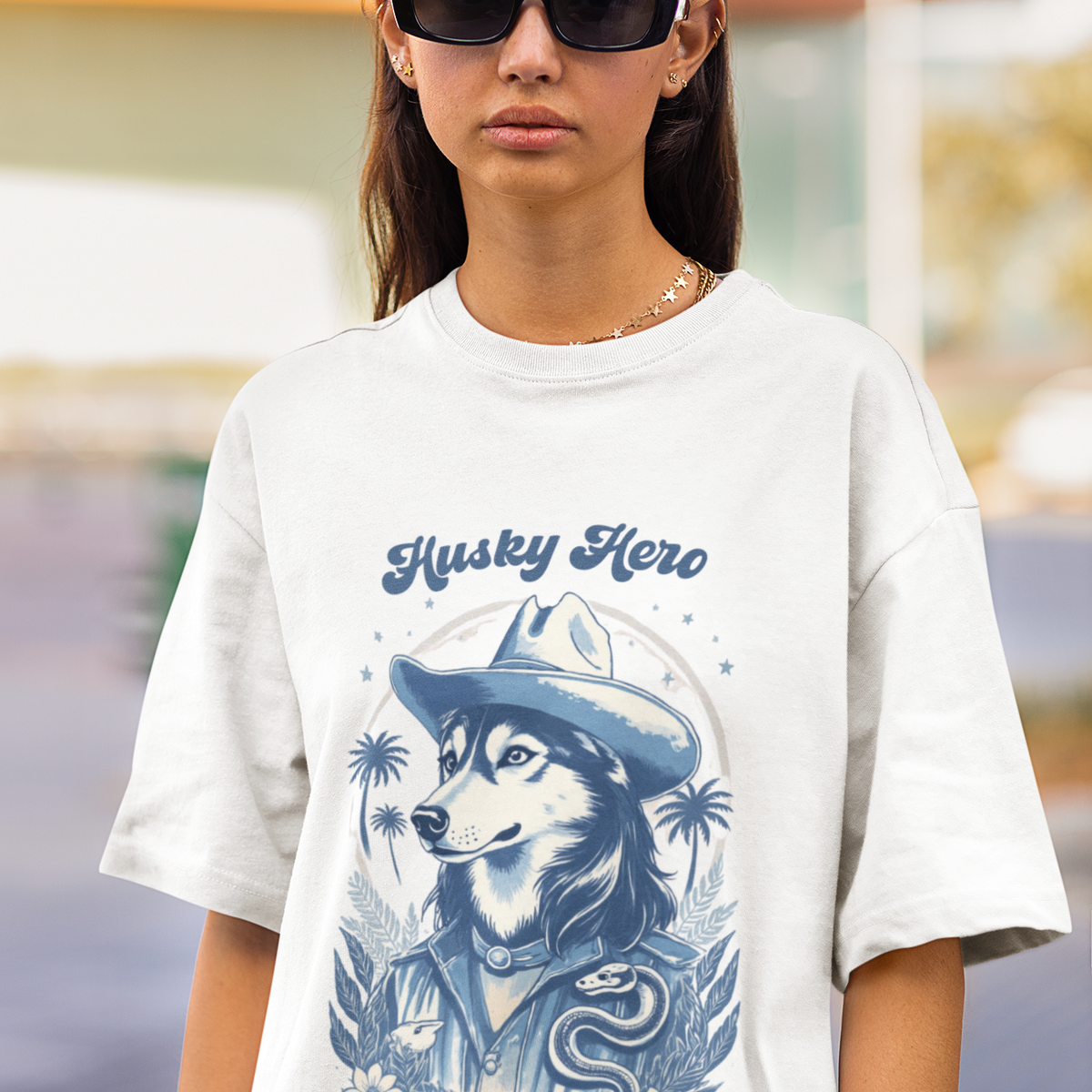 Husky Blue Print Cowboy Retro Western Tee by Electrik Land