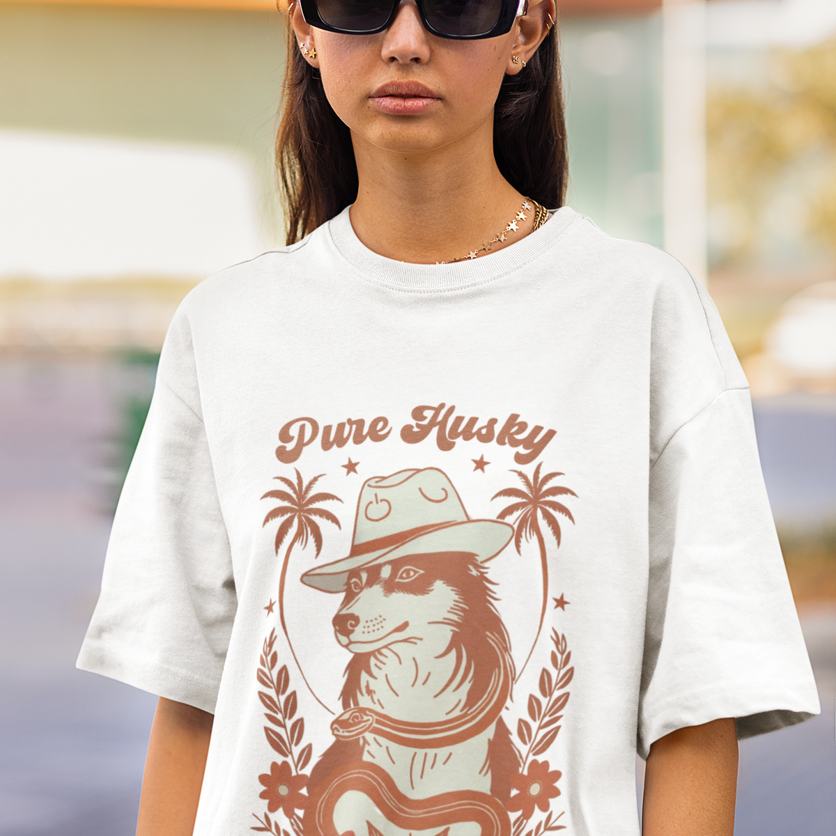Husky Vintage Print Palms Retro Art Tee by Electrik Land