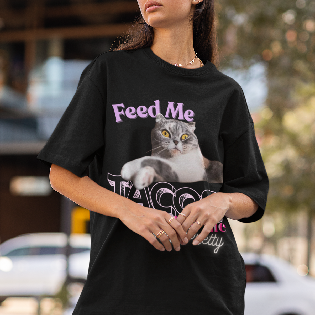 Feed Me Tacos and Tell Me I’m Pretty Cat Tee by Electrik Land