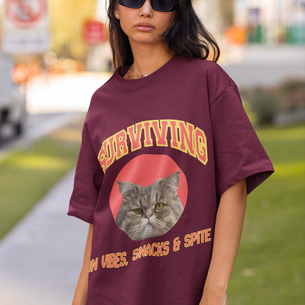 Surviving On Vibes Snacks & Spite Cat Tee by Electrik Land.