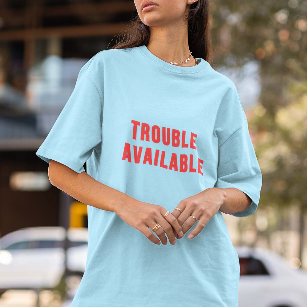 Trouble Available T-Shirt for Chaos-Curious Nights by Electrik Land.