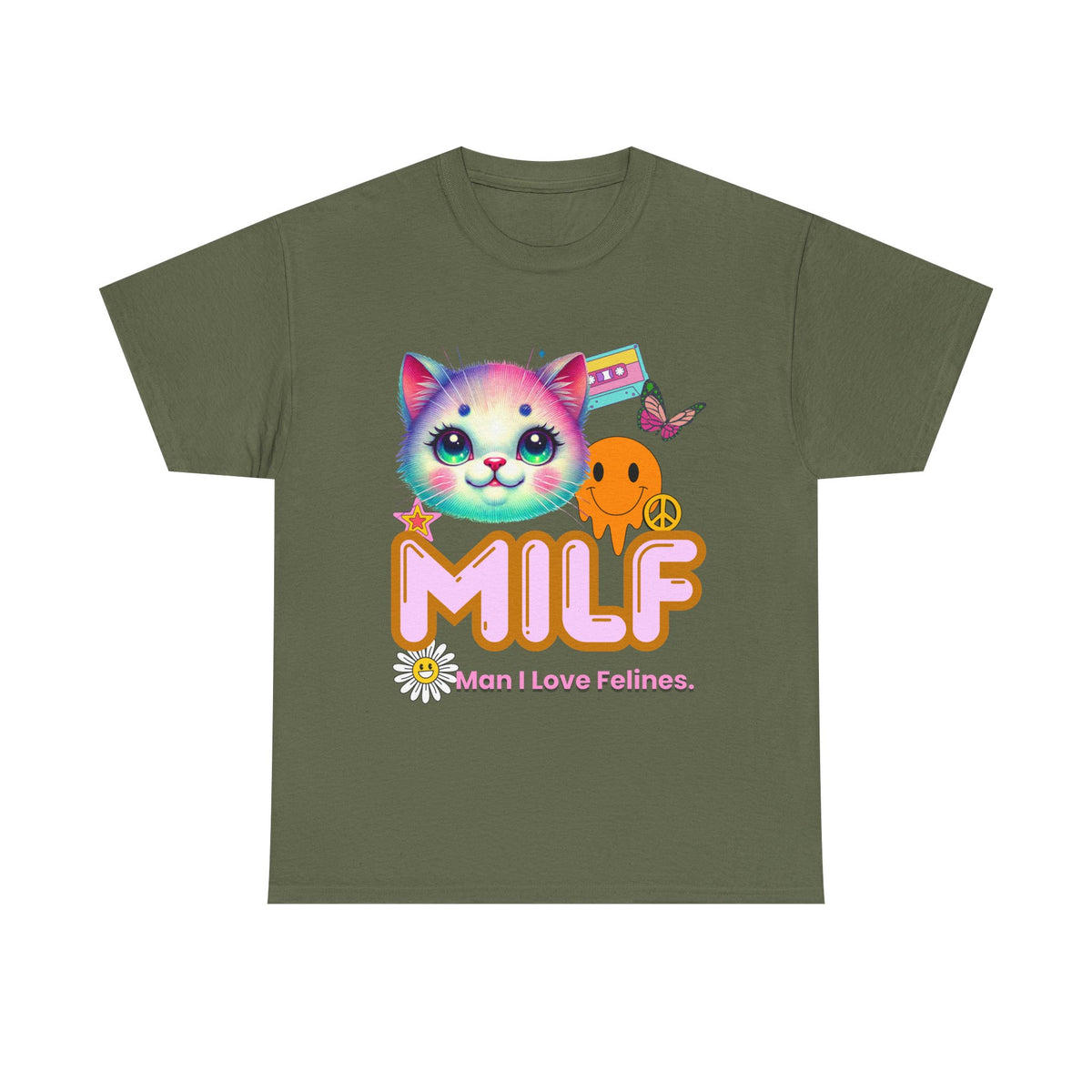 MILF Man I Love Felines Y2K Cat Head Tee by Electrik Land