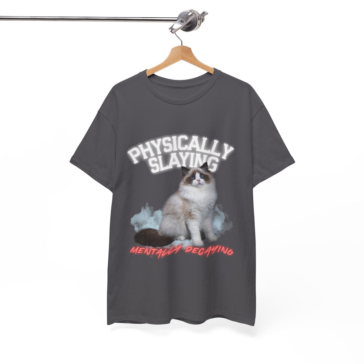 Physically Slaying Mentally Decaying Cat Tee by Electrik Land