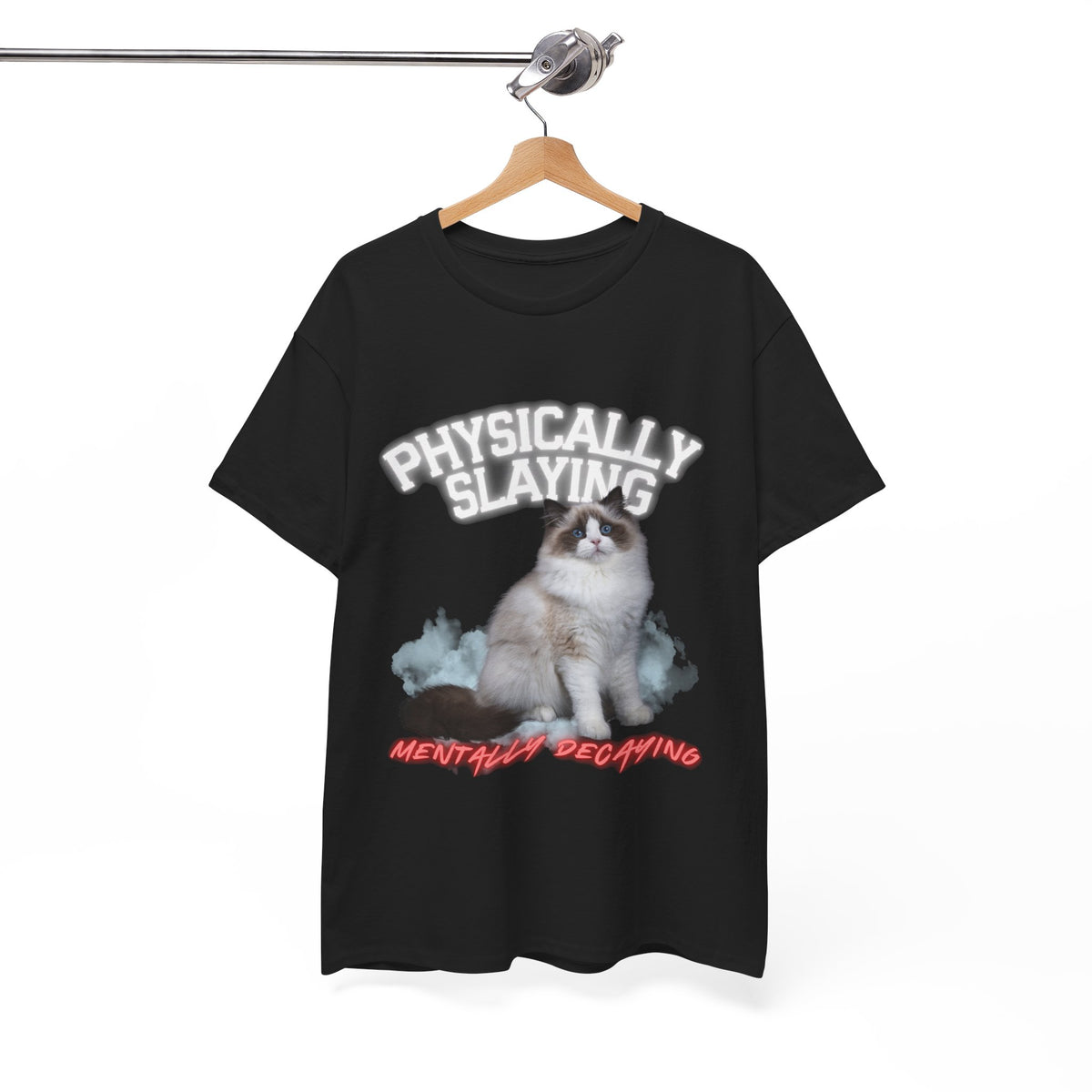 Physically Slaying Mentally Decaying Cat Tee by Electrik Land