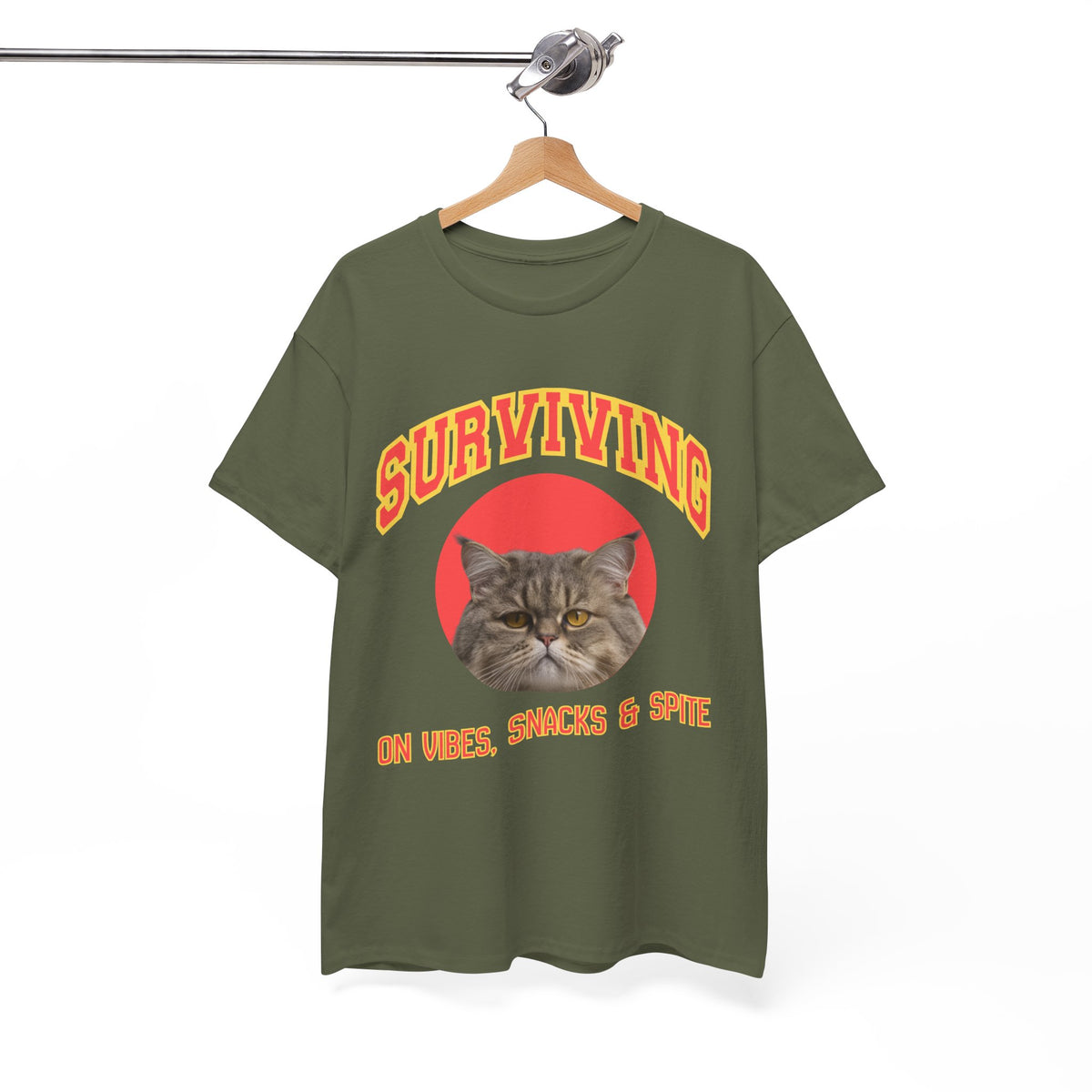 Surviving On Vibes Snacks & Spite Cat Tee by Electrik Land.