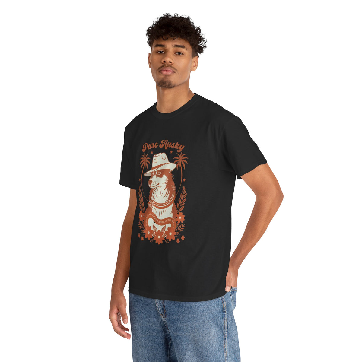 Husky Vintage Print Palms Retro Art Tee by Electrik Land