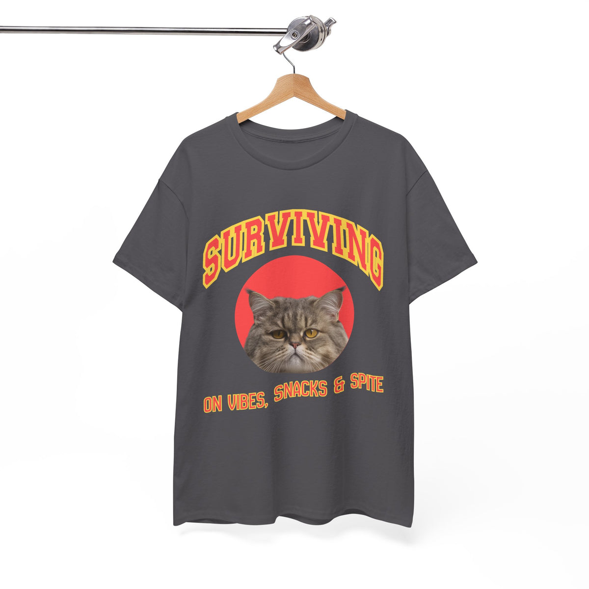 Surviving On Vibes Snacks & Spite Cat Tee by Electrik Land.