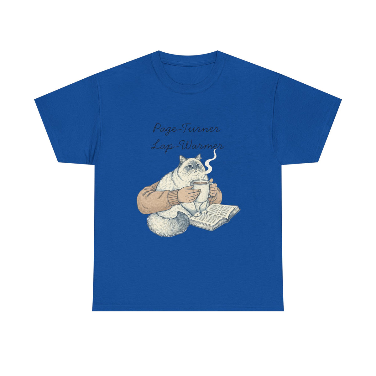 Page-Turner Lap-Warmer Cat T-Shirt – Bookish Cozy Humor by Electrik Land
