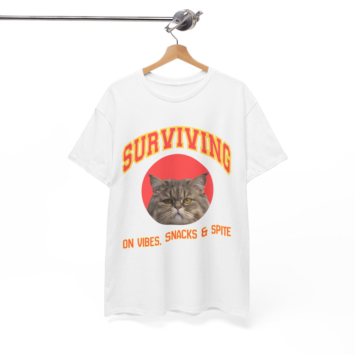 Surviving On Vibes Snacks & Spite Cat Tee by Electrik Land.