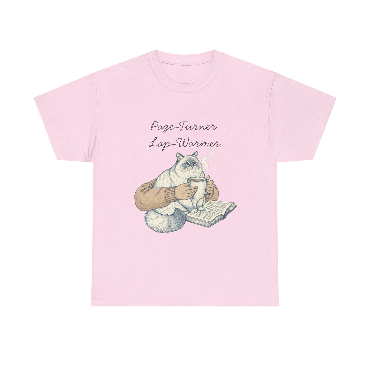 Page-Turner Lap-Warmer Cat T-Shirt – Bookish Cozy Humor by Electrik Land