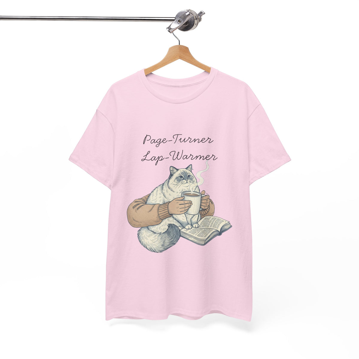 Page-Turner Lap-Warmer Cat T-Shirt – Bookish Cozy Humor by Electrik Land