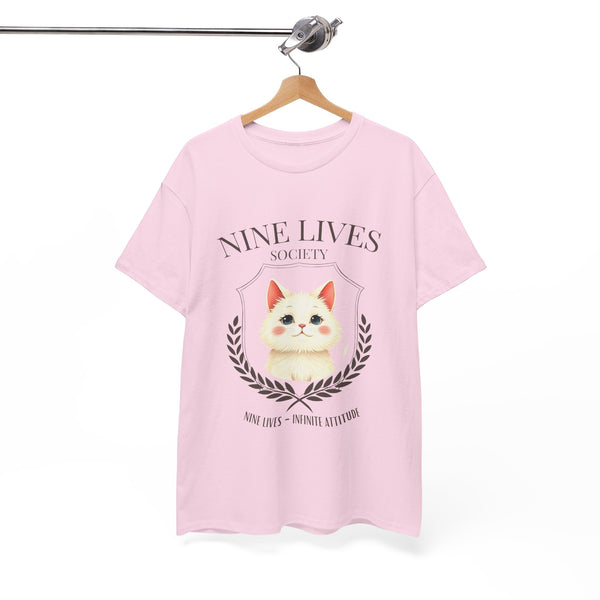 Nine Lives Society Cat T-Shirt – Ironic Luxury Parody by Electrik Land