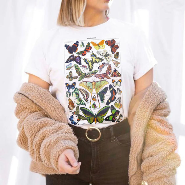 Vintage Botanical Butterfly Print T-SHIRT