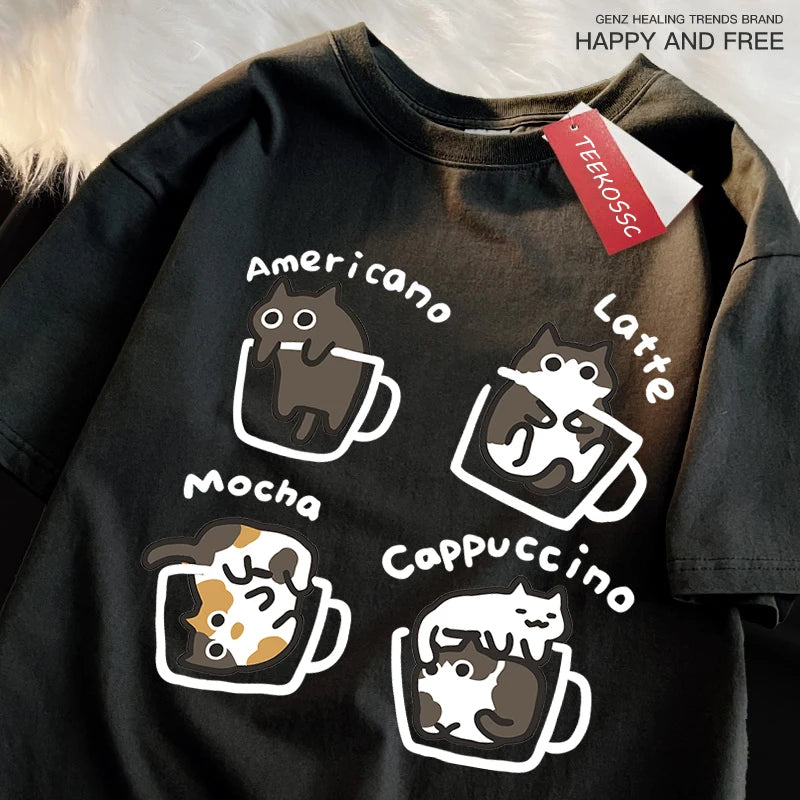 Japanese Cartoon Coffee Cat Tshirt