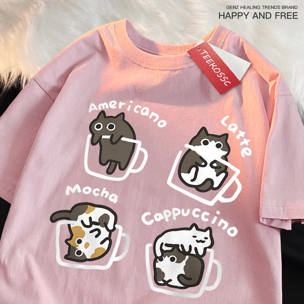 Japanese Cartoon Coffee Cat Tshirt