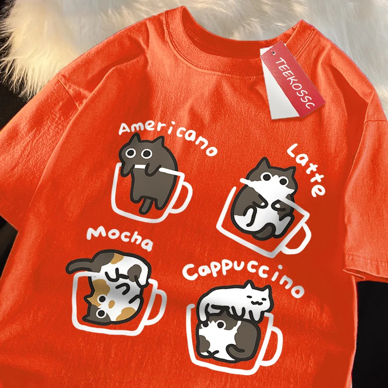 Japanese Cartoon Coffee Cat Tshirt