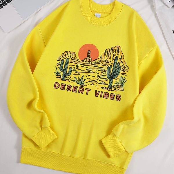 Decert Vibes Cactus And Sunset Prints Sweatshirt
