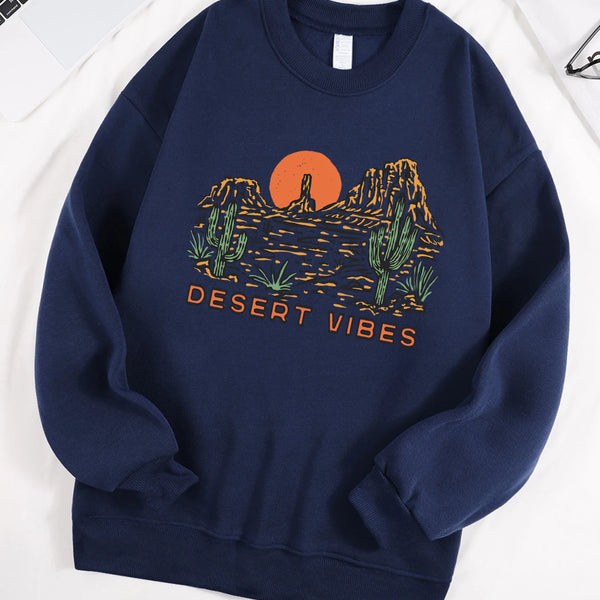 Decert Vibes Cactus And Sunset Prints Sweatshirt