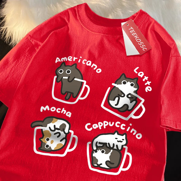 Japanese Cartoon Coffee Cat Tshirt