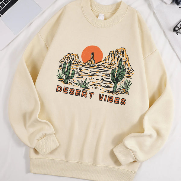 Decert Vibes Cactus And Sunset Prints Sweatshirt