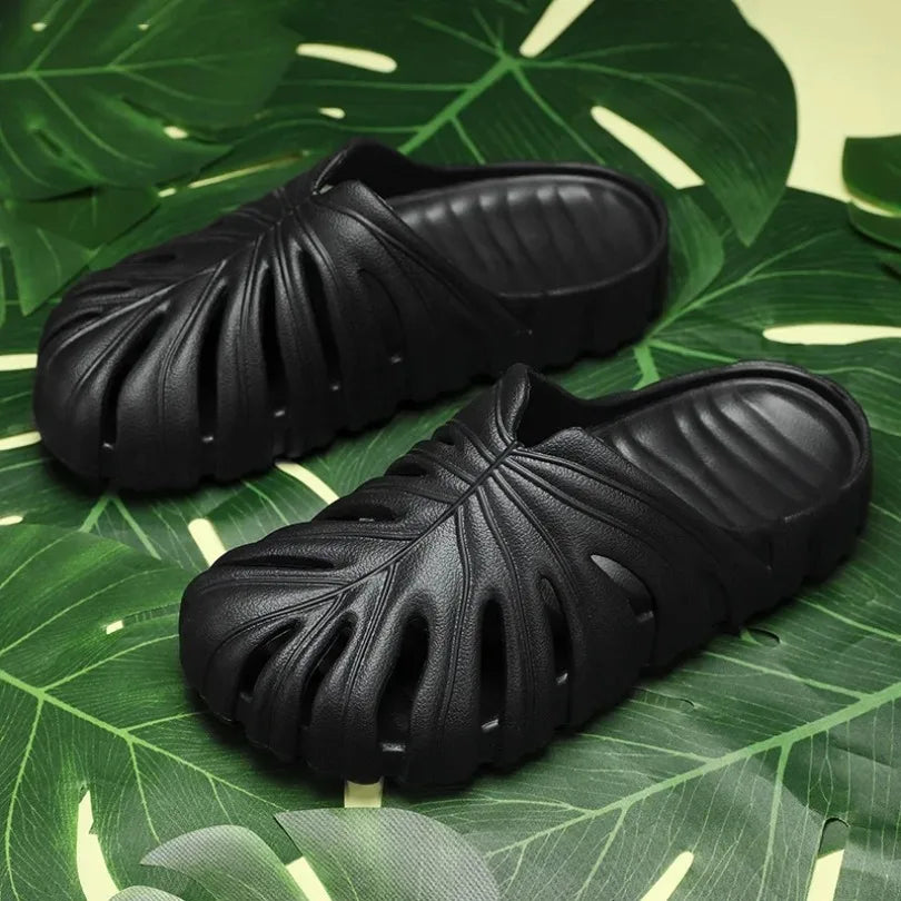 Monstera EVA Slides – Sculpted Leaf Vent Comfort Slippers