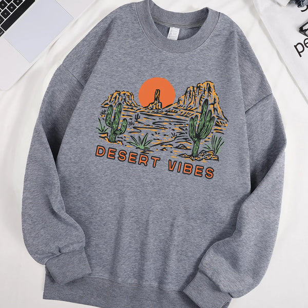 Decert Vibes Cactus And Sunset Prints Sweatshirt