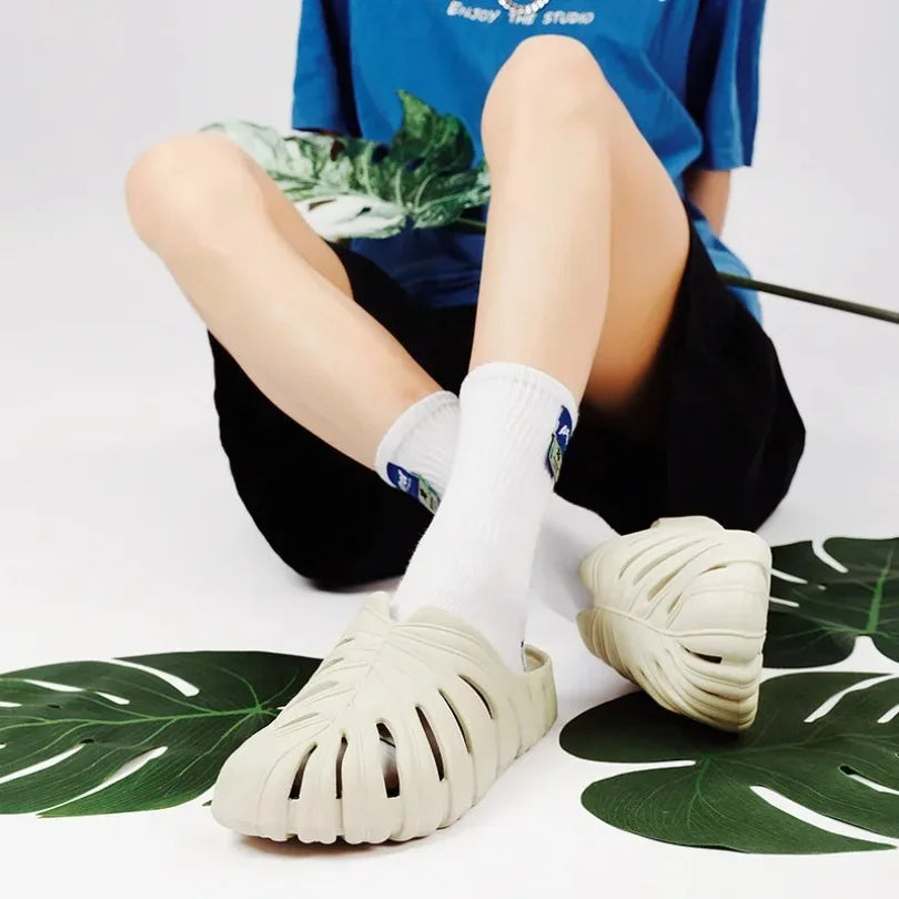 Monstera EVA Slides – Sculpted Leaf Vent Comfort Slippers