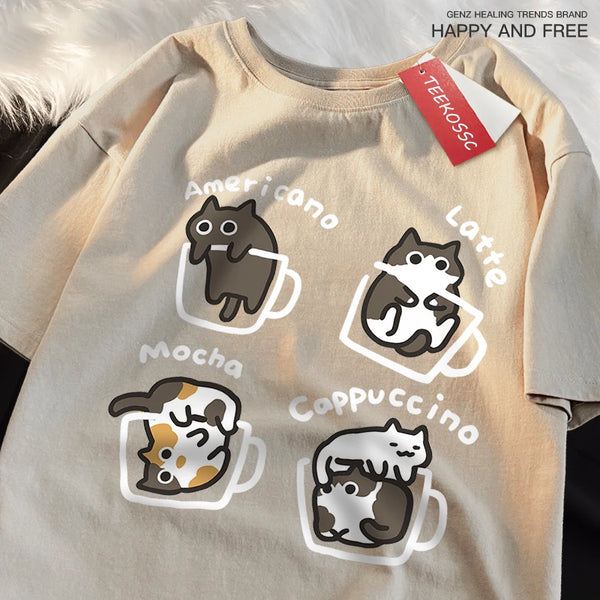 Japanese Cartoon Coffee Cat Tshirt
