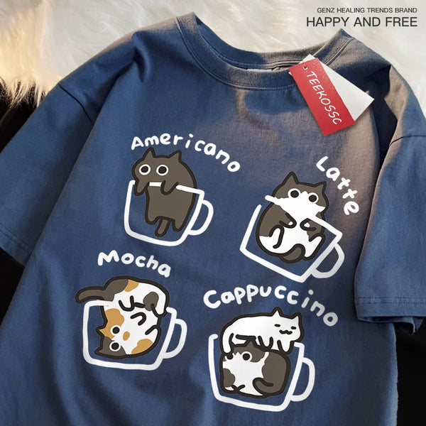 Japanese Cartoon Coffee Cat Tshirt