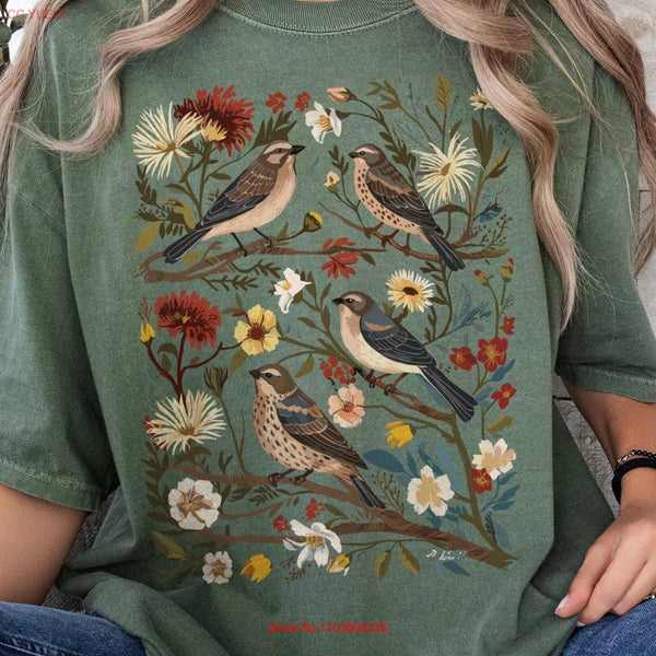 Vintage, Cottage Core Flower and Birds T Shirt