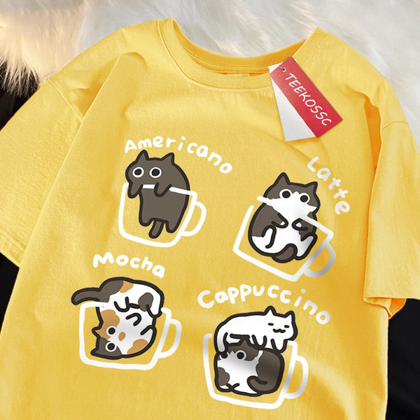 Japanese Cartoon Coffee Cat Tshirt