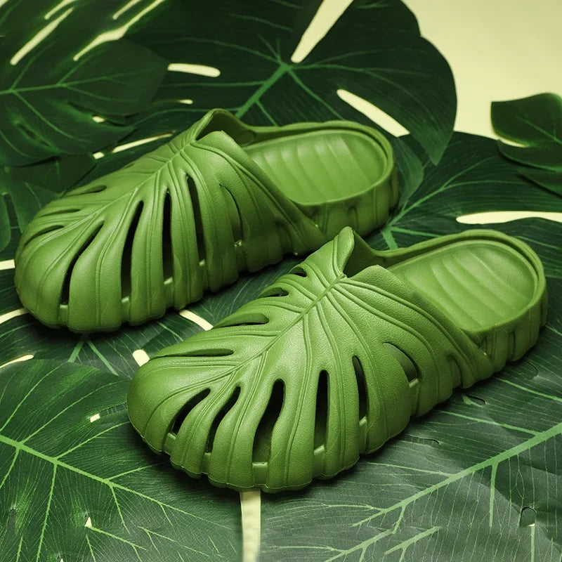 Monstera EVA Slides – Sculpted Leaf Vent Comfort Slippers