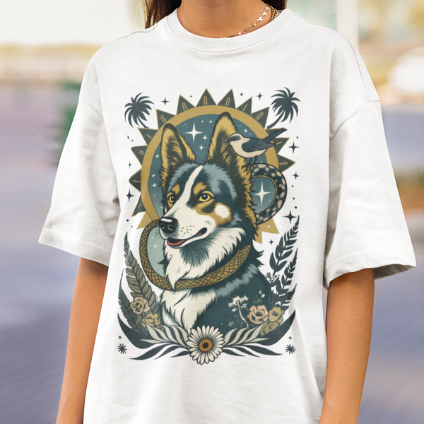 Border Collie Vintage Style Tattoo Graphic T-Shirt