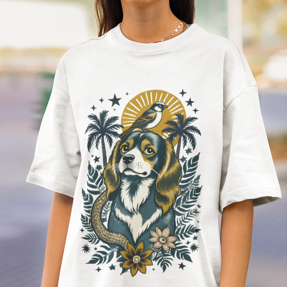 King Charles Cavalier Vintage Style Tattoo graphic T-Shirt